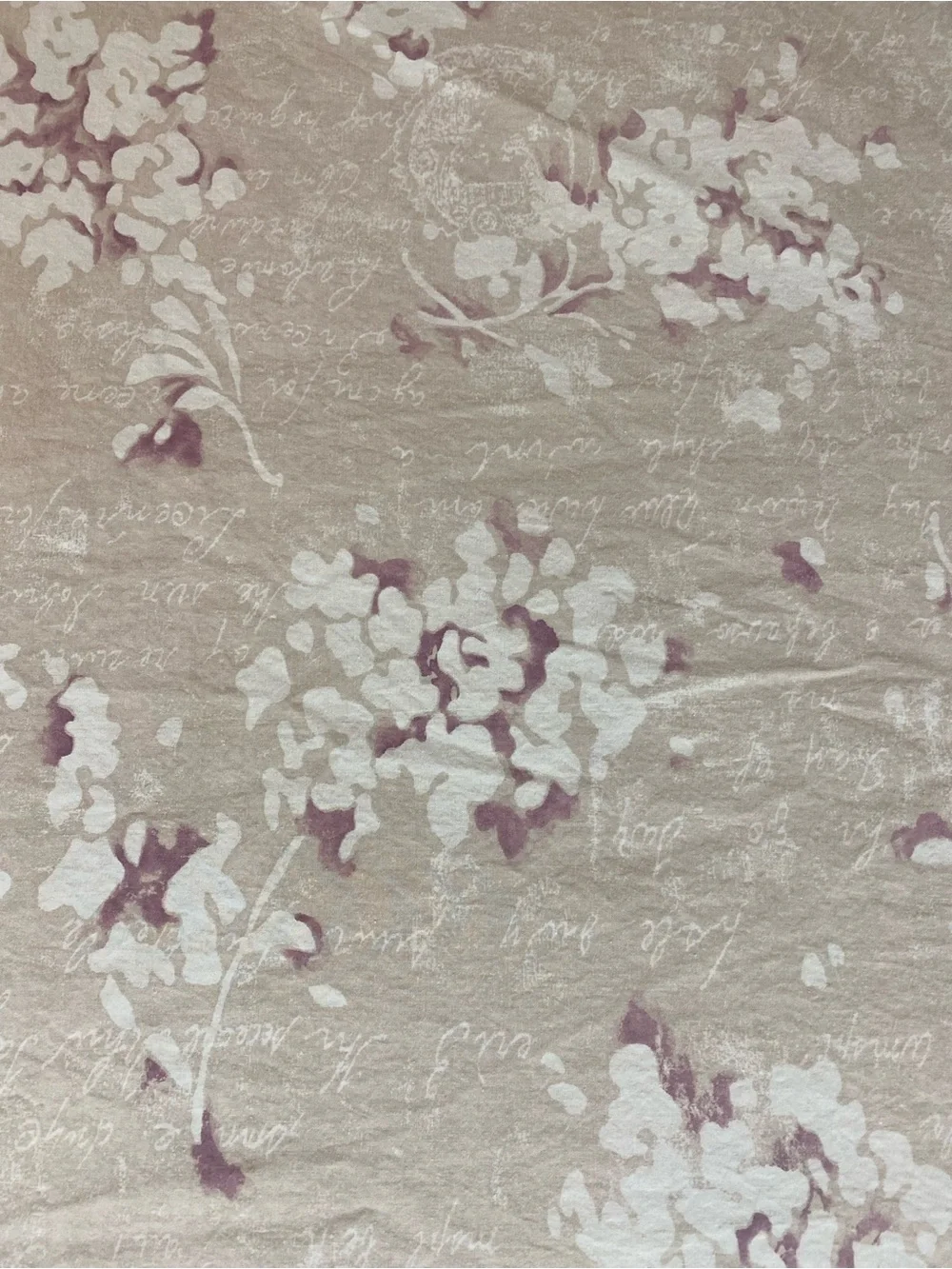 Croscill Floral Script Sheet in Taupe, White, and Mauve Queen fitted sheet